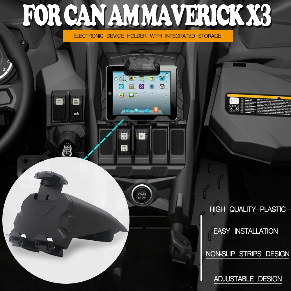 

Black Electronic Device Holder With Integrated Storage Smartphone Navigation Stand For Can Am Maverick X3 2017-2021