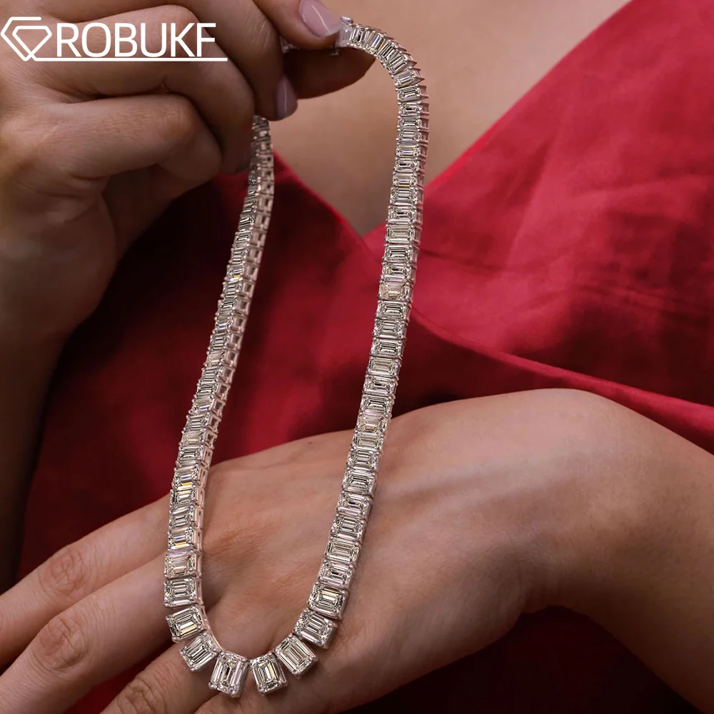 

5*7mm Emerald Cut Full Moissanite Tennis Necklace For Women Sparkling Lab Diamond S925 Sterling Silver Certified Wedding Jewelry