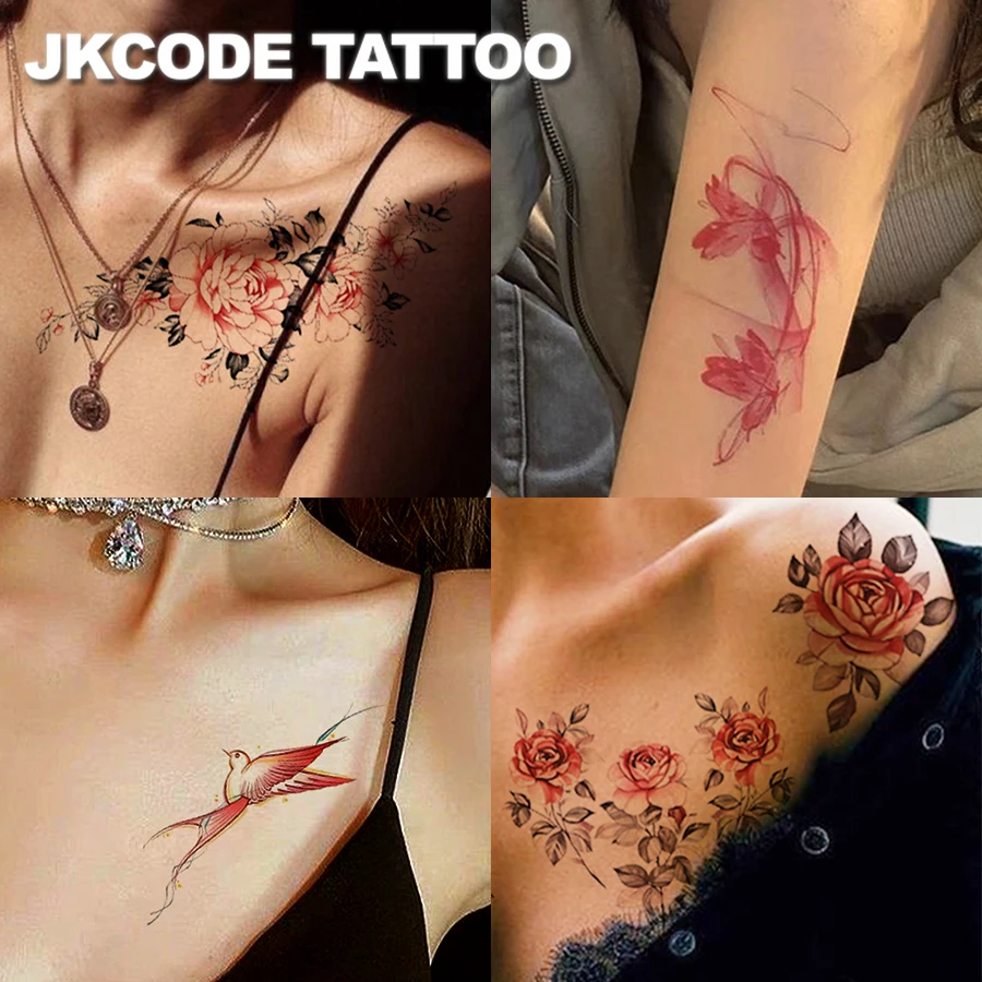 7-częściowy zestaw różowych tatuaży tymczasowych – Mehndi, serca, hibiskus i wiele więcej – wodoodporne tatuaże dla dziewczynek i kobiet