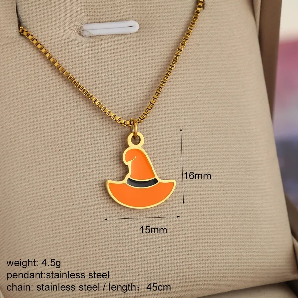 Gothic Pumpkin Ghost Bat Enamel Golden Necklace for WomenPendant Woman's Halloween Charm Stainless Steel Pendants Dijes Chains