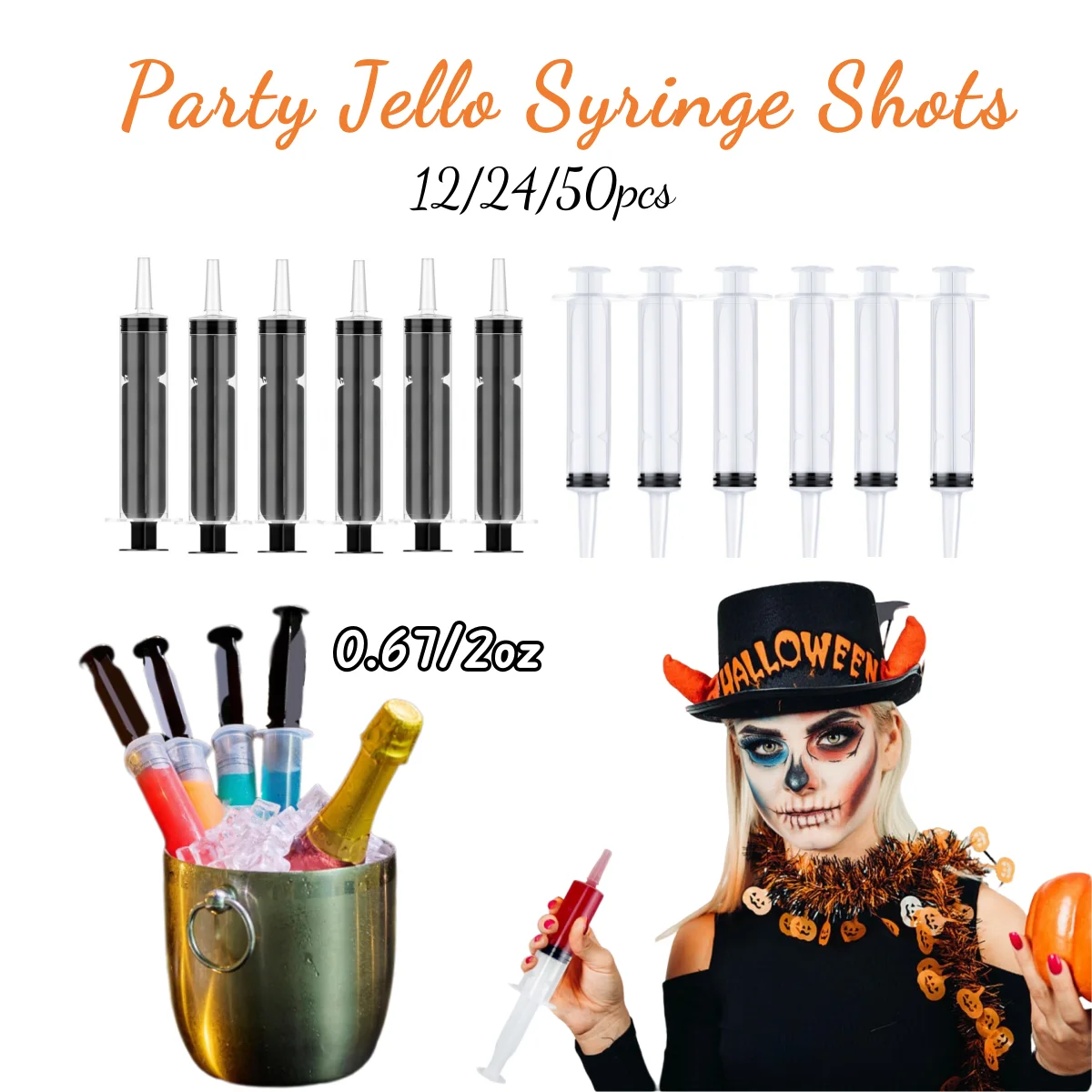 

12/24/50Pcs Jello Syringe Shots 0.67/2oz Liquid Syringe BPA Free Jelly Party Shots for Halloween Party Birthday Thanksgiving