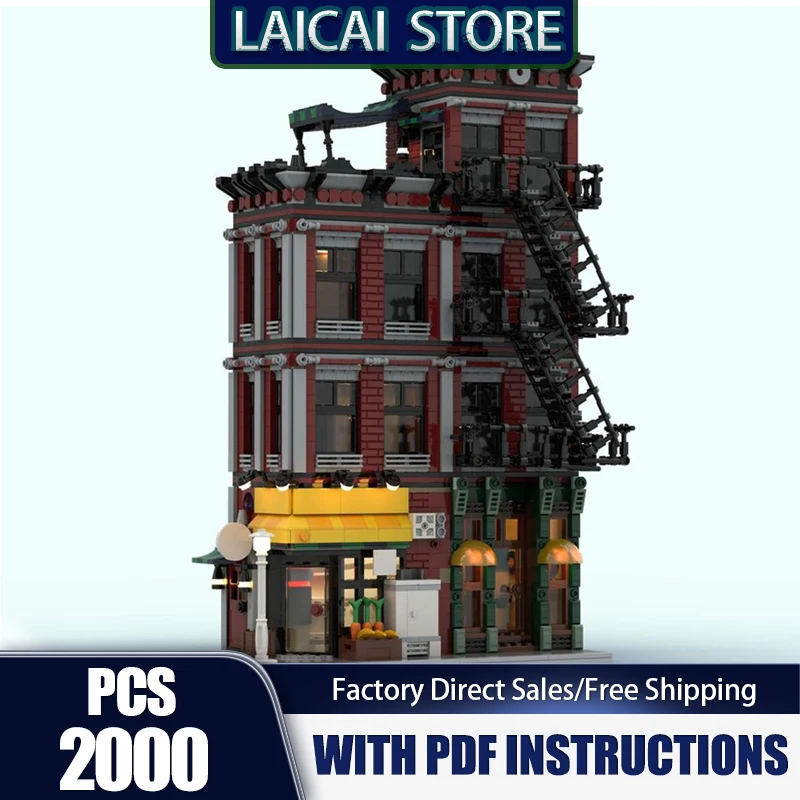 

City Street View Model Moc Building Bricks Grocery & Vinyl Shop Model Technology Modular Block Christmas DIY Toy Holiday Gifts