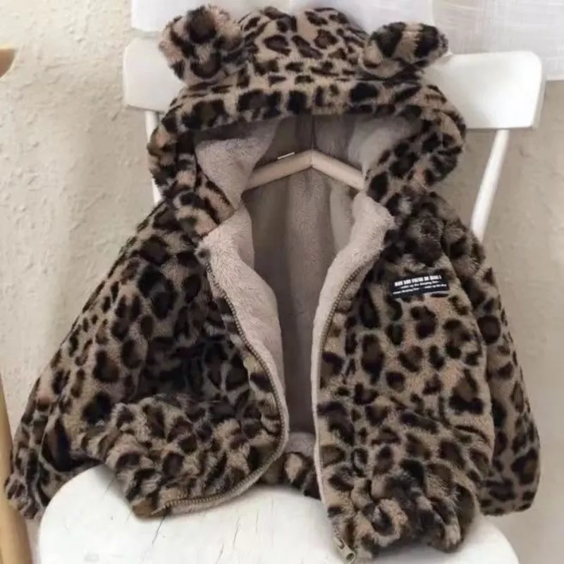 2026 Autumn/Winter Children's Jacket Korean Edition Leopard Pattern Lamb Fleece Thickened Coat For Boys And Girls With Western