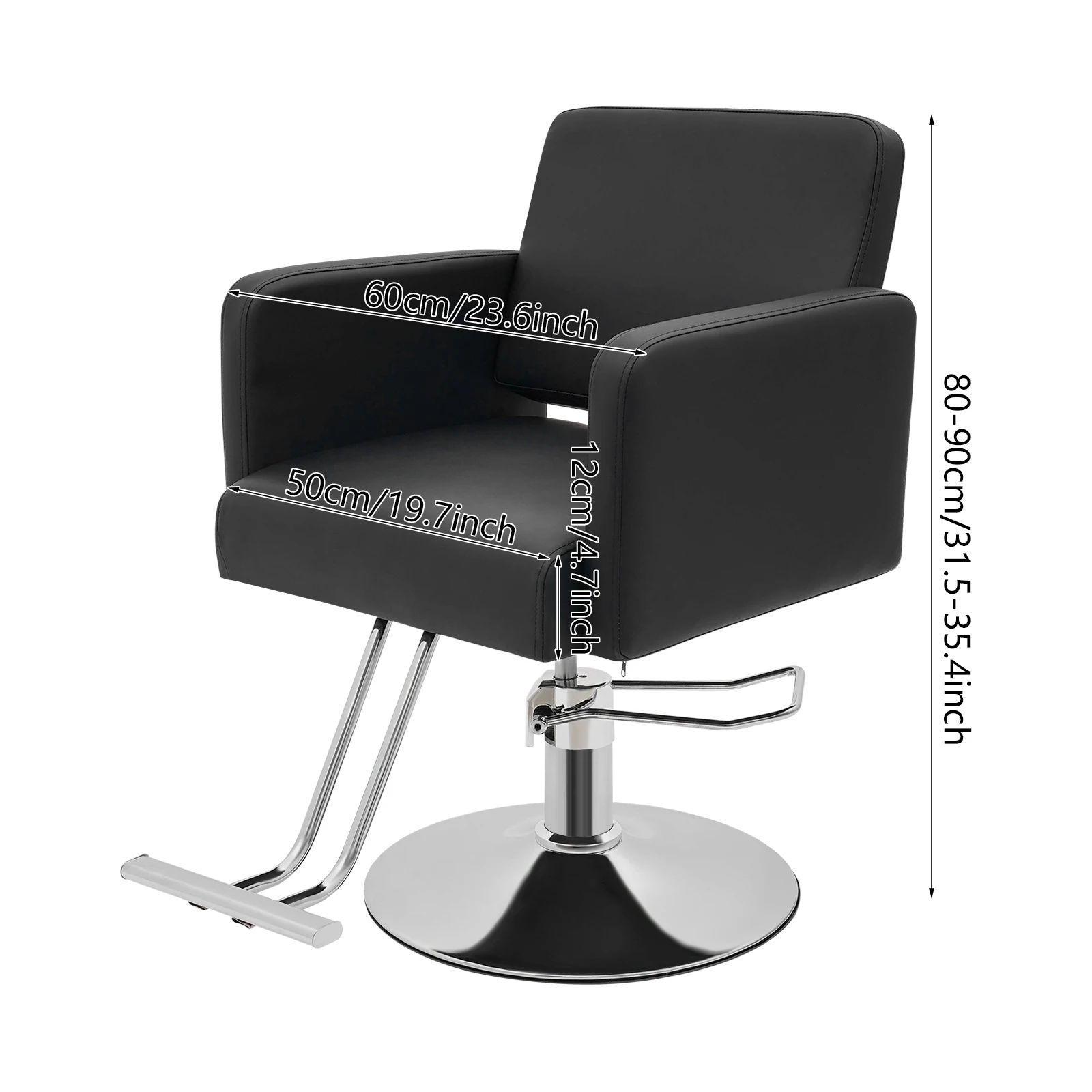Barber Chair, Salon Chair, Stylist Chair, Black PU Leather, Chromium Metal Base, 360 Degree Rotation, Hydraulic Pump, Height Adjustable, 4 inch, Ergonomic, High Density Foam, 150kg Capacity, 330 lbs, Anti-Slip, Footrest, for Hair Salon, Barber Shop