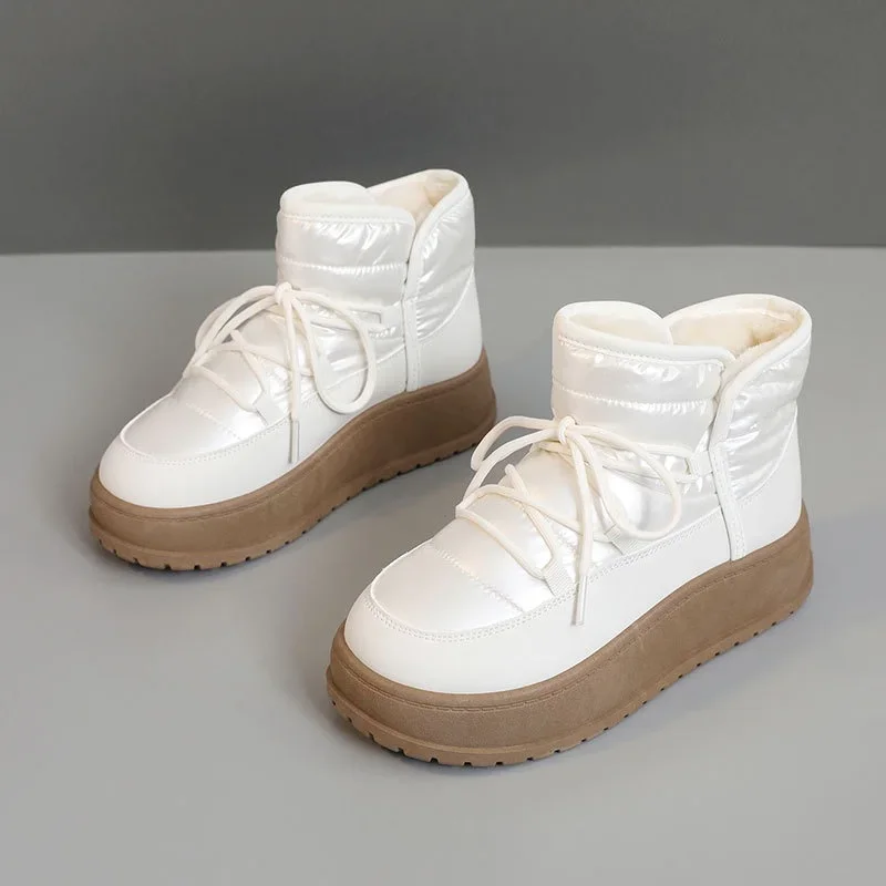High Top Snow Boots for Women\'s Winter New Fashion Thick Soled Boots with Plush Warm Cotton Shoes and Waterproof Cotton Boots