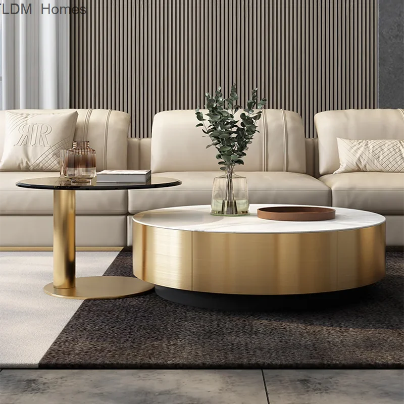 Luxury circular coffee table, center floor, metal living room, designer dining, coffee table, console, Muebles Hogar, home