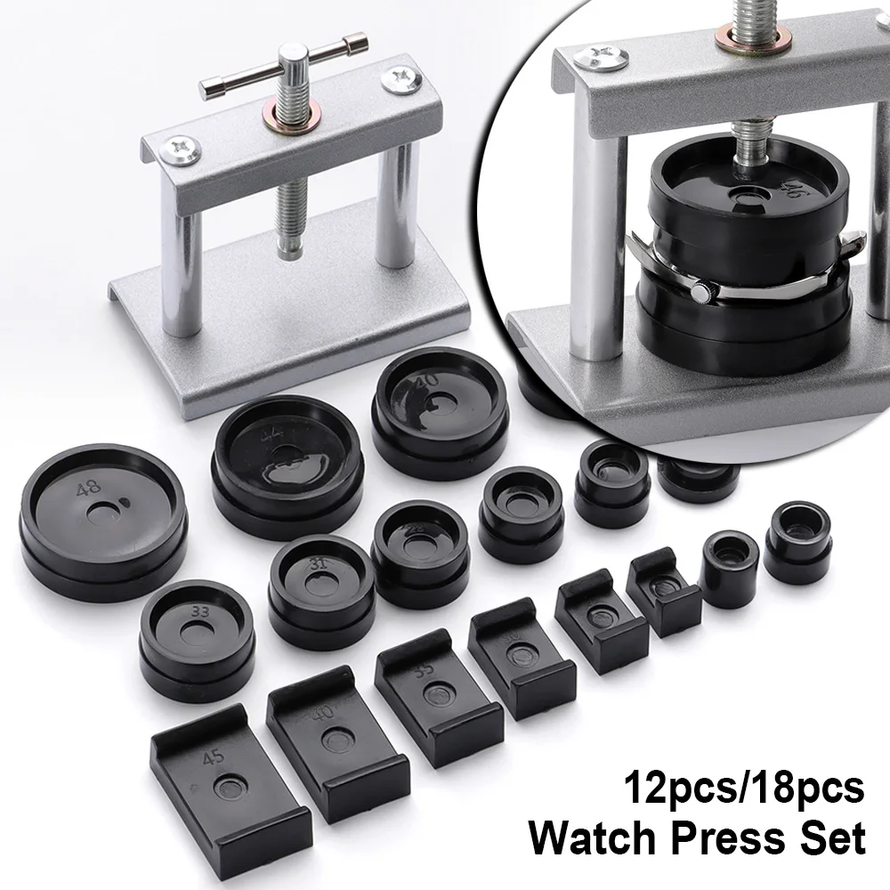 

12/18pcs Watchmaker Professional Watch Cover Press Set Watch Back Case Closing Tool & Fitting Dies Watch Repairing Tool Die Kit