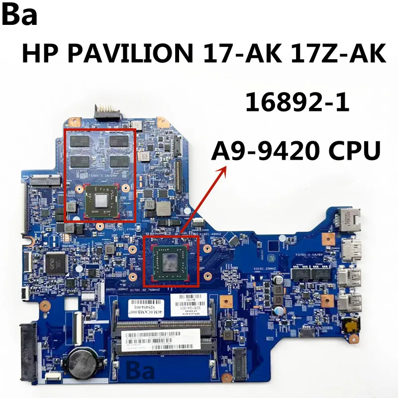 

For HP 17-AK Laptop Motherboard 16892-1 With A9-9420 CPU independent graphics card 100% Tested