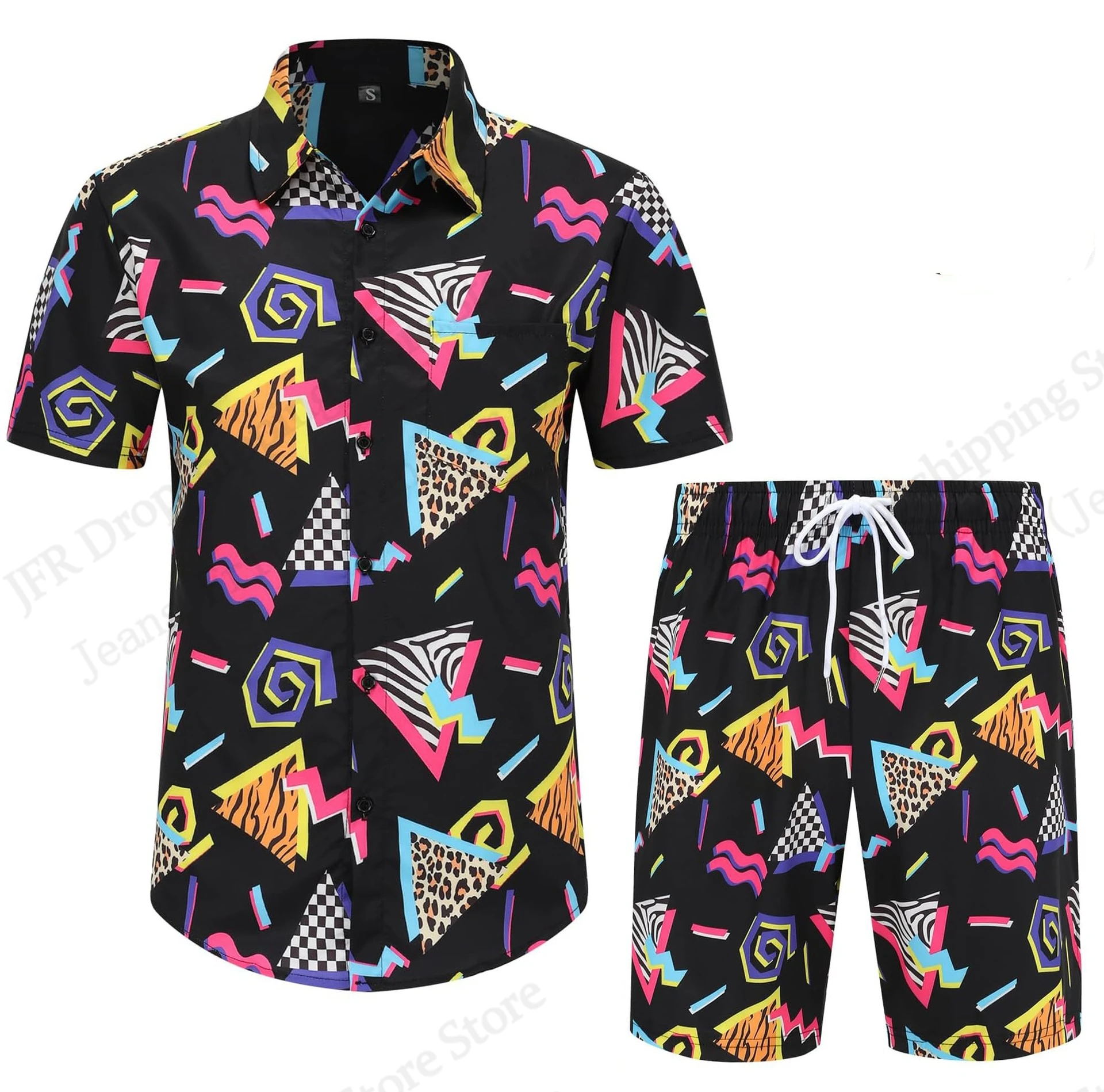 

Mens Hawaiian Shirt Sets 3d Vintage 80s 90S Flower Beer Print Large Short Sleeve Shirt+Short 2PCS Beach Shirts Suit Outfit Women