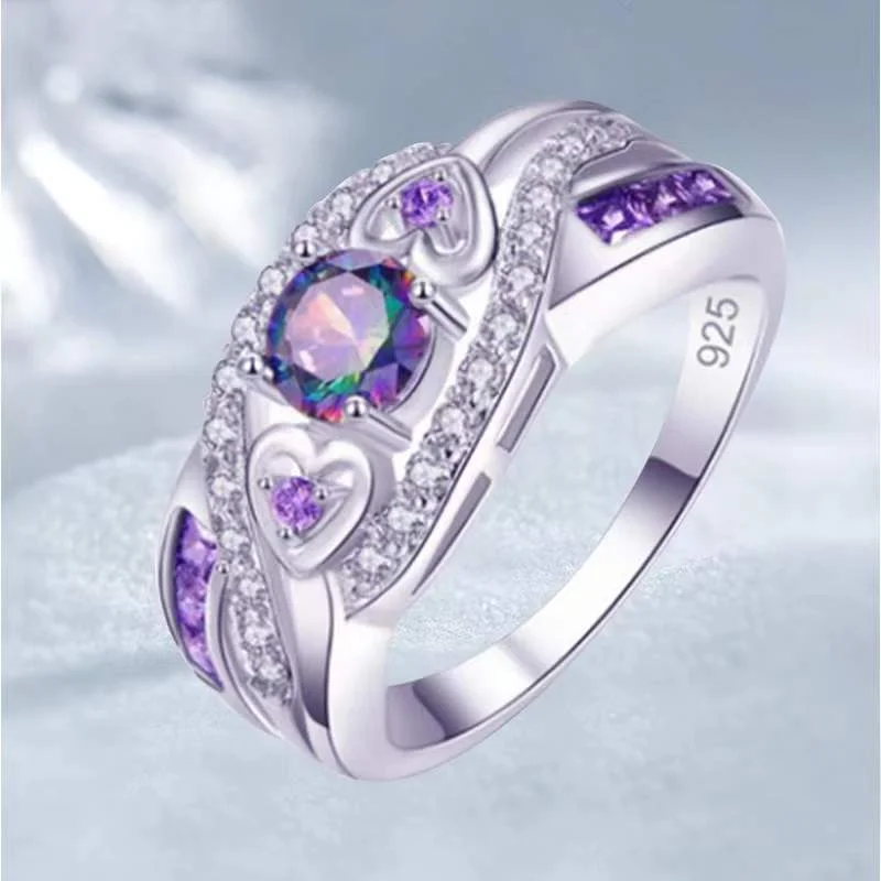 New 2023 Fashion Natural Stone Square Purple Zircon Rings for Women Vintage Engagement Wedding Party Jewelry Gift Accessories