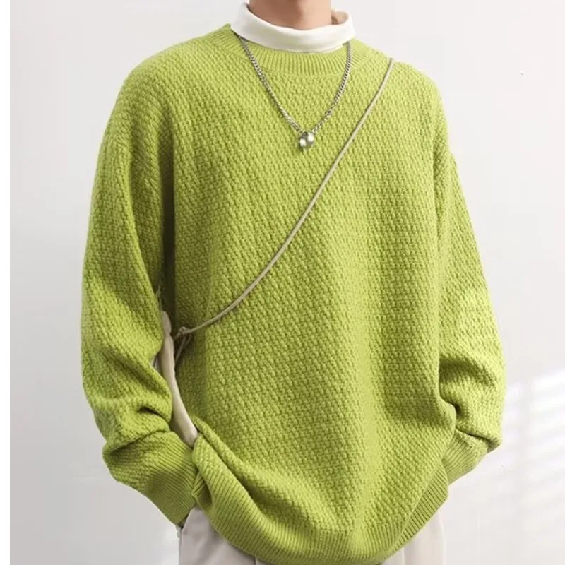 

Vintage O-neck Men Pullovers Preppy Style Long Sleeve Solid Color Knitted Sweater for Male Korean Loose Casual Winter Sweater