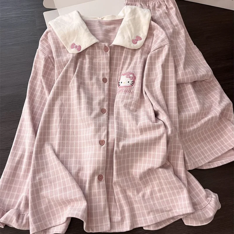 

Sanrio Hello Kitty женские пижамные комплекты для сна Kawaii мультфильм зимние штаны с длинными рукавами теплая одежда для сна студенческая домашняя одежда новая