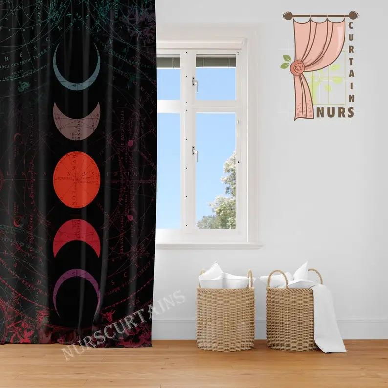 Astro Moon Phases Blackout Curtain: Meditation Bedroom Decor