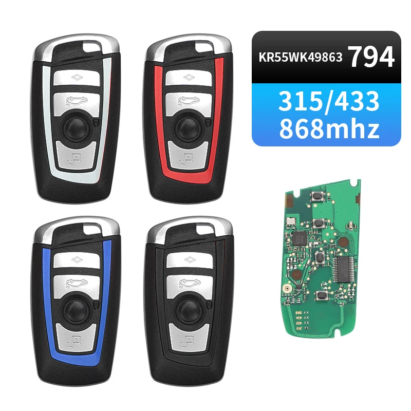 

KR55WK49863 4 Button Smart Remote Car Key PCF7945 ID49 Hitag Pro Chip 315/433/868MHz For BMW F20 F30 F10 F01 F25 F15 HU92 Blade