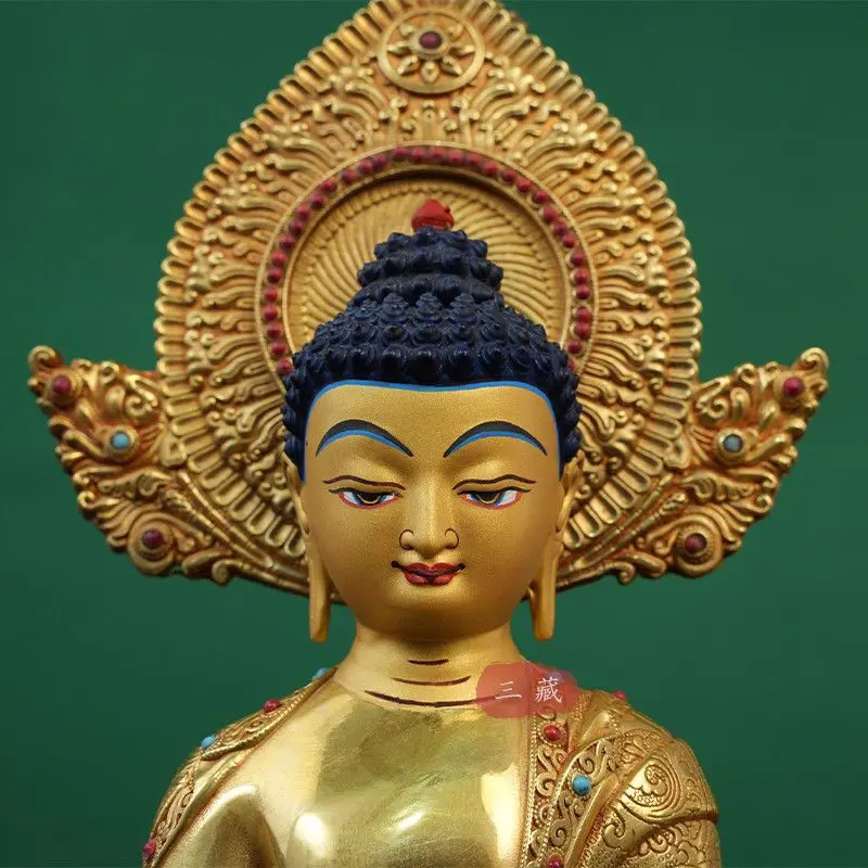Tibetan Seiko pure copper Buddha statue Amitabha 7 inch full gilt copper statue with backlight Xizang desktop offering ornament