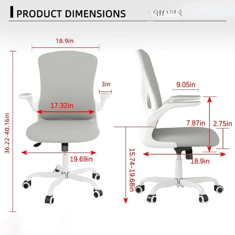 Sytas 홈 오피스 의자 인체공학적, 메쉬 책상 의자 요추 지지대, 인체공학적 컴퓨터 의자 조절 가능한 팔걸이(회색)