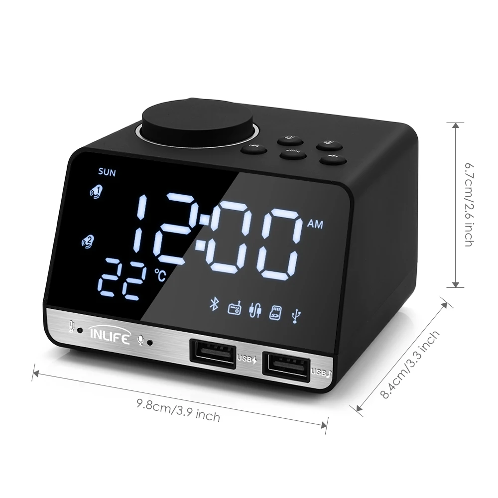 2024 Hot K11  Alarm Clock Radio Bluetooth-compatible 4.2 Speaker With 2 USB Ports LED Digital المنبه Home Decoration Table Clock