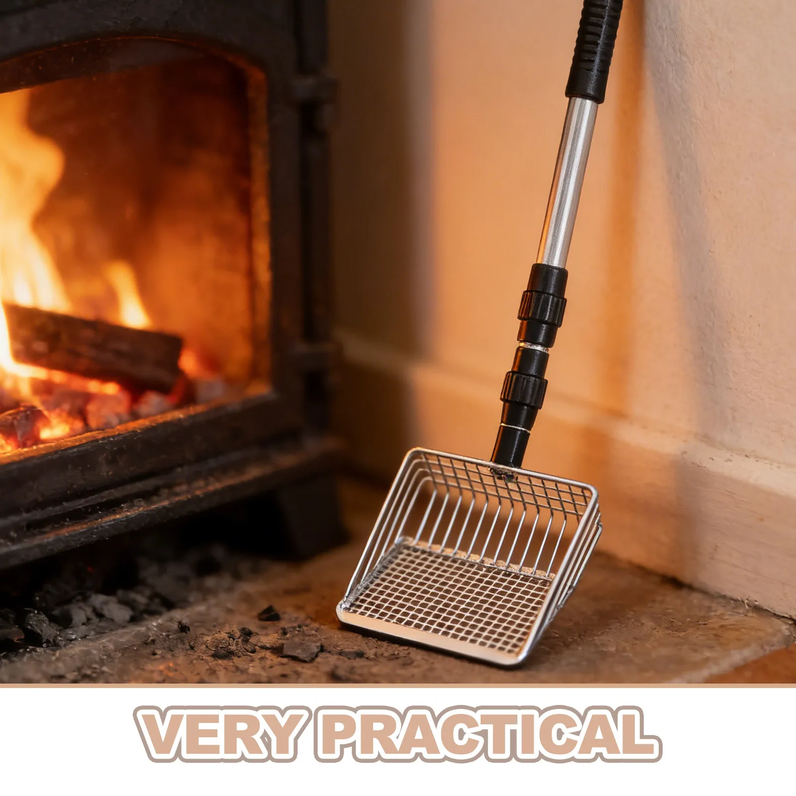 Ash Sifter Shovel Hollow-Out Adjustable Charcoal Scoop for Wood Stove Fireplace Fire Pit Fireplace Tools for Easy Sifting