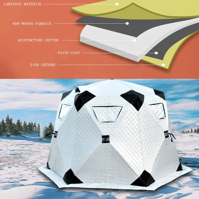 

Pop Up Custom Outdoor Three Layer Hexagon Sauna Tent Portable Square Hiking Insulated Camping Ice Cube Winter Fishing Tent