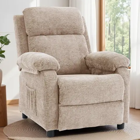 (Local US Inventory)Padded Deep Seat Chenille Recliner Chair for Small Spaces with Side kets for Living Room Bedroom and RV (Loc
