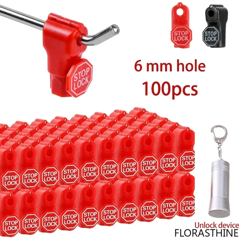 100pcs 6mm Plastic Anti-Theft Locks Unlock Device Retail Shop Peg Supermarket Hook Stop Lock Pegboard Safety Display Hook Lock