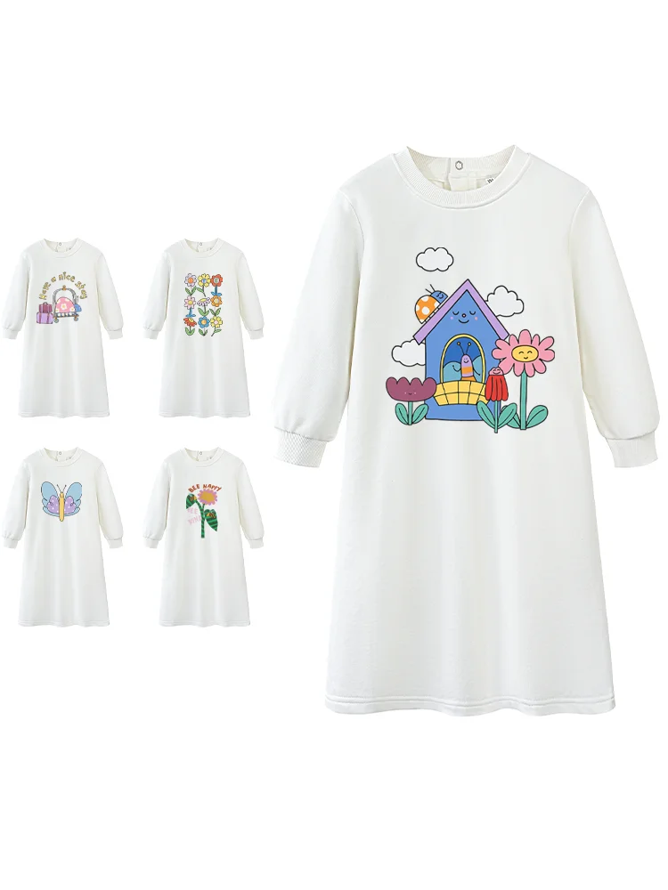 Cute sunflower Baby Girls Dress 2026 autumn New Butterfly ladybug Fun print Newborns Dress Kids Long sleeved skirt Casual winter