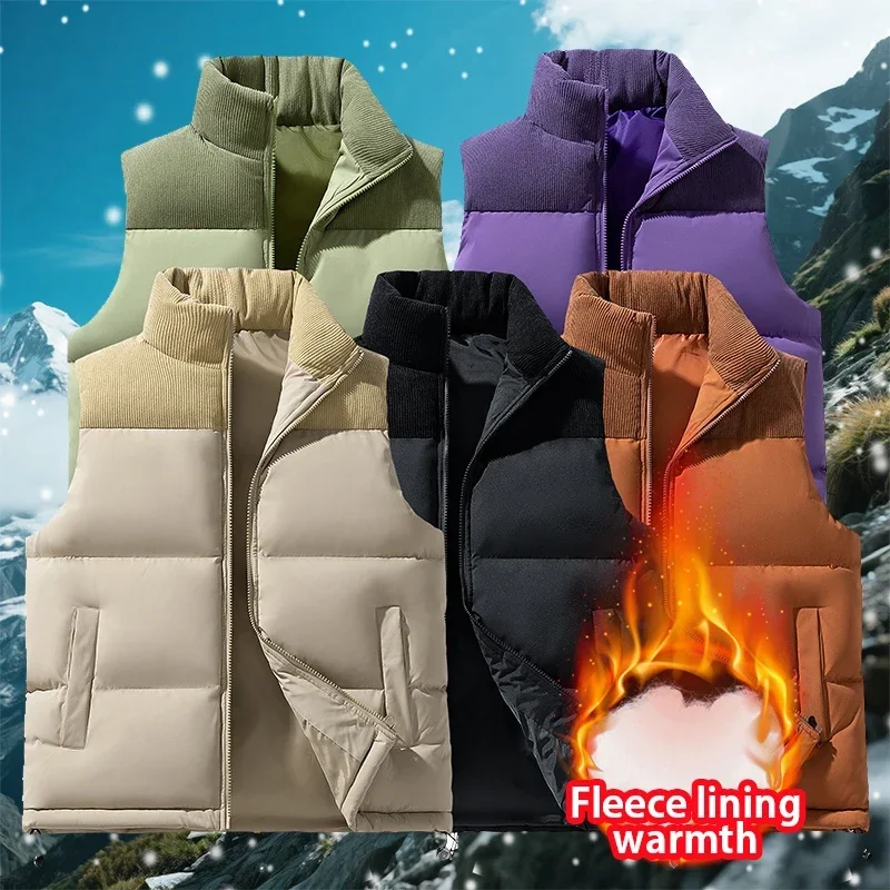 

Новые мужские утепленные вельветовые жилеты для зимы, ветрозащитные безрукавки для активного отдыха, молодежные жилеты с воротником-стойкой, теплые парки для непогоды