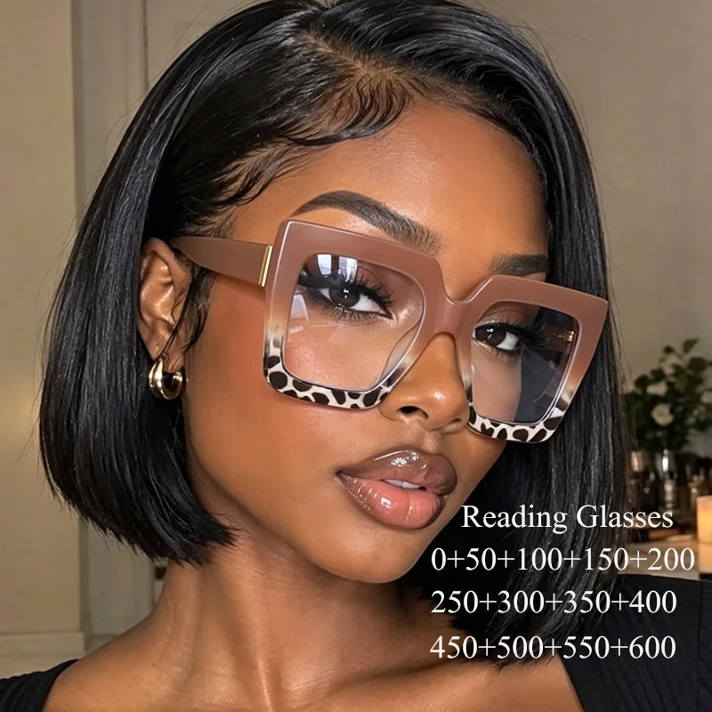 New Trendy Oversized Square Myopia Glasses Women New Fashion Anti Blue Light Transparent Prescription Eyeglasses Female