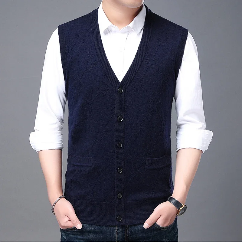 2024 Autum Sweater Vest Sleeveless Anti-pilling Top Grade New V Neck Fashion Brand Knit Cardigan Casual Preppy Men's Clothing