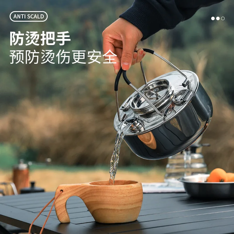 1.5L Boiling Kettle, Outdoor Camping, Picnics, Fishing, Portable 304 Stainless Steel Coffee Pot Cookware,A1218