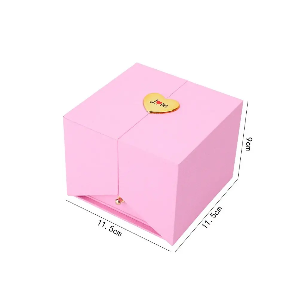 Caja de regalo creativa con forma de rosa en forma de corazón, joyero portátil emergente automático, caja de anillo de diamante para boda de niña