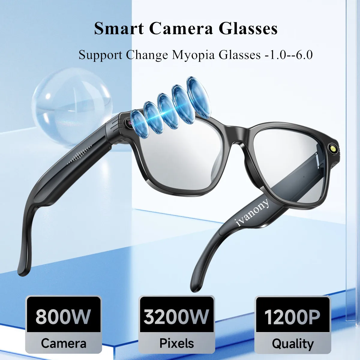 

Smart Video Glasses Myopia Prescription Anti Shake Video Recording WIFI Bluetooth Transmission Object Recognition Smart Glasses