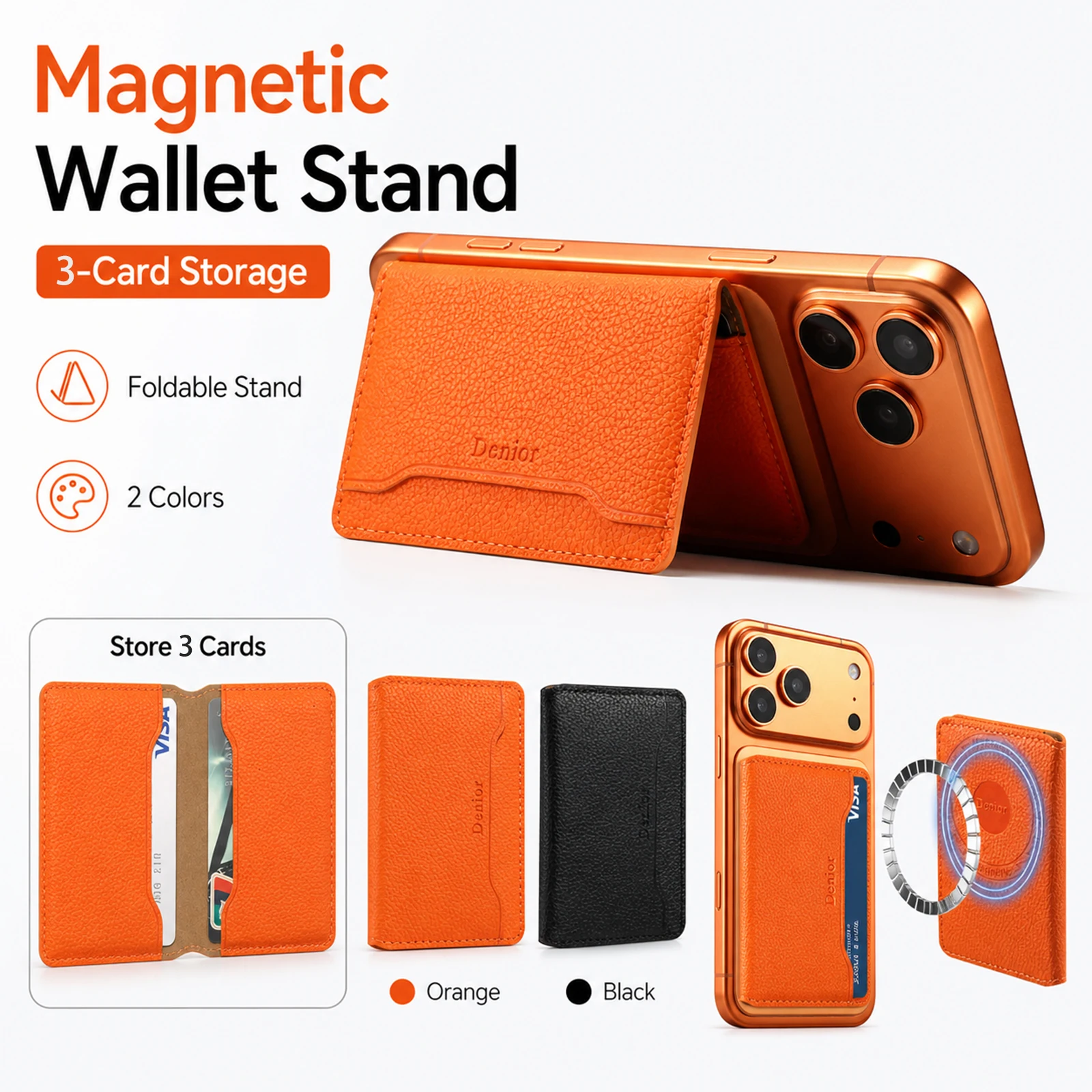 Denior Is Suitable for Phones or Phone Cases with Magnetic Suction Function, Ultra-Thin Magnetic Card Holder with 3 Card Slots