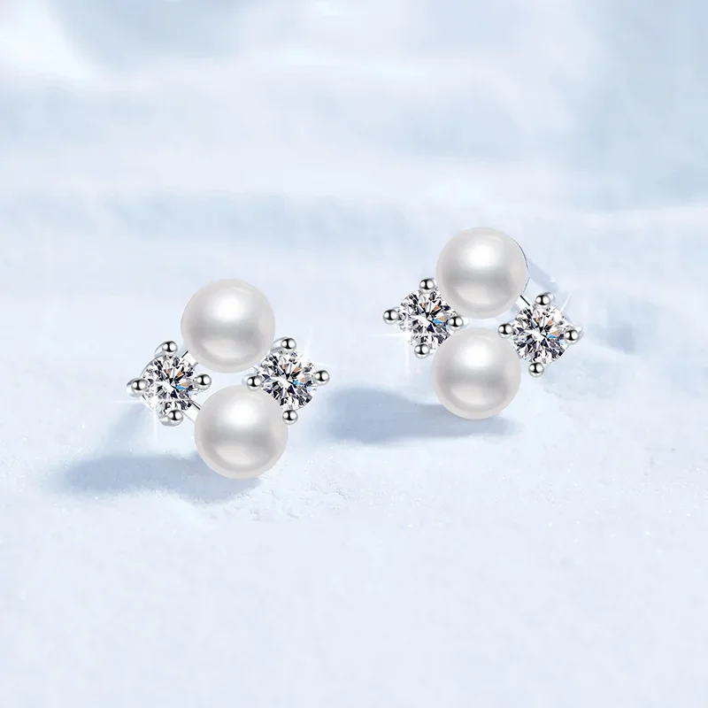 Trend Natural Freshwater Pearls 0.8ct D Color  Moissanite Earrings for Women S925 Sterling Silver Stud Earrings Wedding Jewelry