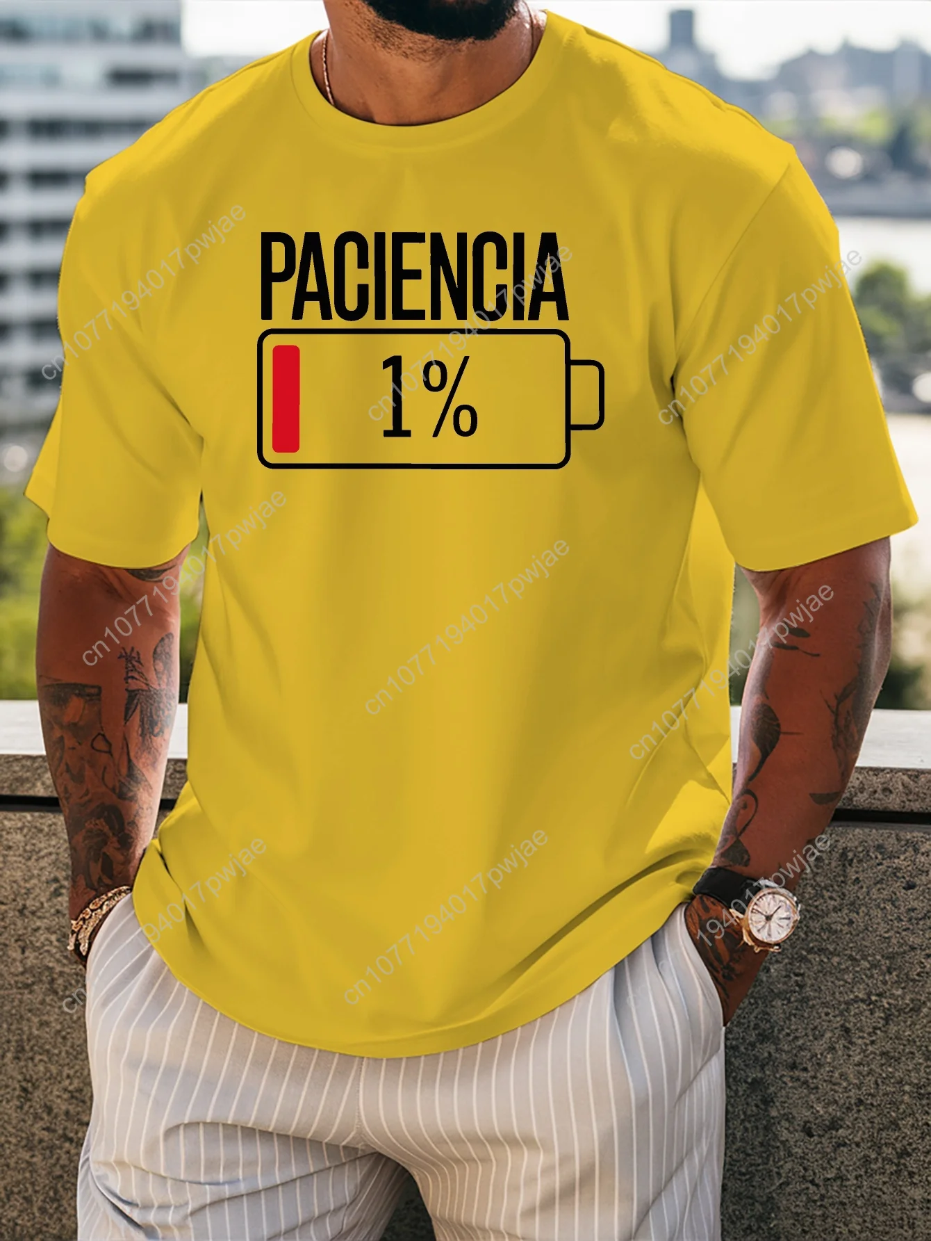 تي شيرت برسومات الصبر للرجال - صيفي كاجوال بأكمام قصيرة ورقبة دائرية، ملابس رياضية مريحة ومسامية مع جريئة "PACIENCIA