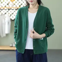 Korean Young Style Leisure Fashion Pocket Button Solid Color Simplicity Comfortable Cardigan Short Jacket for Women Autumn 2024