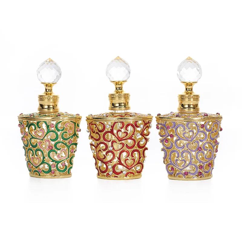 Multicolour Dubai luxury enamelled alloy perfume bottle with essential oils Arabian Middle Eastern style empty bottle