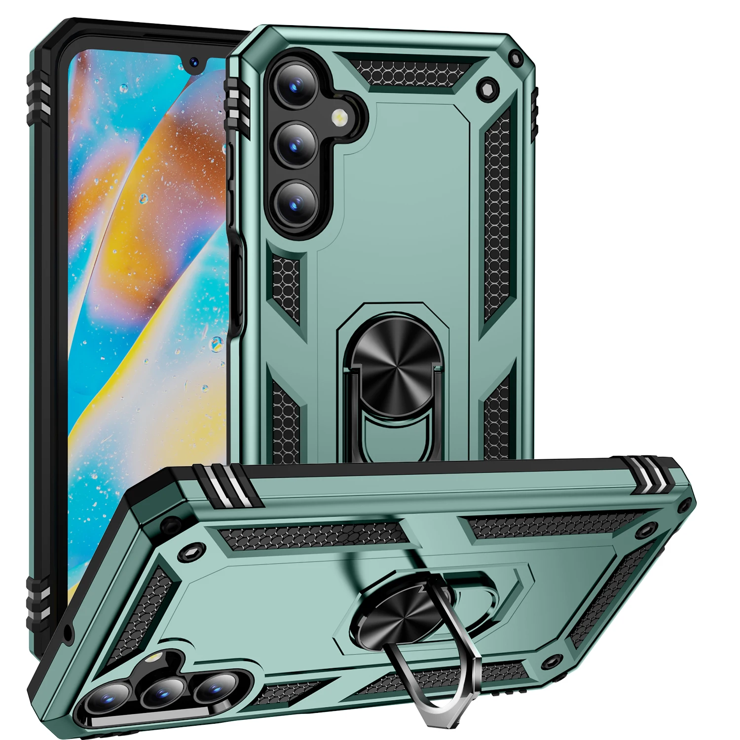 For Samsung Shockproof Armor Phone Case A15 A35 A55 A05S A14 A13 A24 A34 A54 Bumper Silicone Phone Finger Ring Holder Back Cover