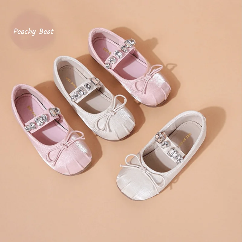Fashion Baby Girl Princess Rhinestone Silk Shoes Toddler Child Teen Flat Ballet Dance Shoes Soft Shoes Party Performance Shoes