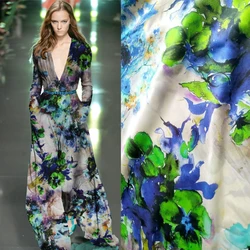 Green Vintage Mulberry silk satin 5%elastic fabrics for sewing prom dress skirts african floral fabric stretch upholstery cloth