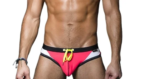 Men's Color Block Swim Brief Low Rise Quick Dry Nylon Drawstring Beach Swimming Trunks