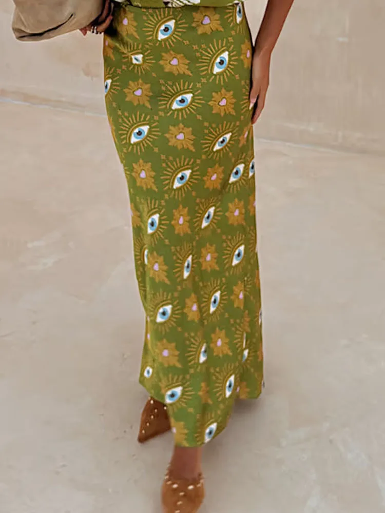 Frühling Casual Temperament Lange Röcke Herbst Elegante Muster Gedruckt Slim Fit Röcke 2025, Frauen Mode Hight Taille Halbe Röcke