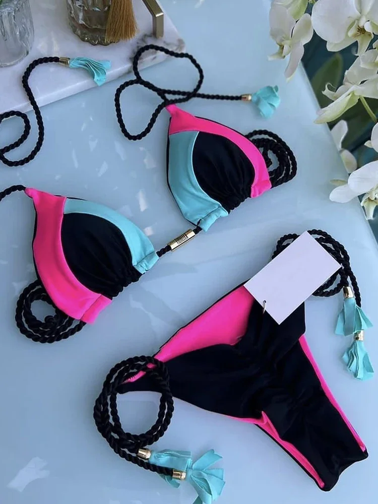 2023 Sexy Swimwear Special Fabric Splices 2 Pieces Bikinis Set Women's Swimsuit Push Up Biquini Brazilian Beachwear Bathing Suit