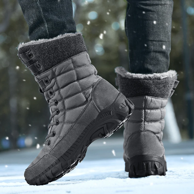 الشتاء الرجال الثلوج الأحذية الدافئة أفخم المضادة للانزلاق في الهواء الطلق أحذية التنزه المرأة منتصف طول الأحذية زوجين أحذية رياضية الأحذية حجم 38-48 #6