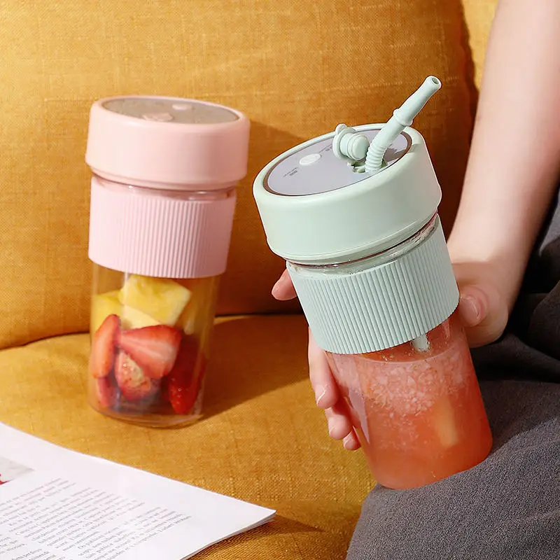 Licuadora portátil recargable por USB, vaso exprimidor de frutas, batidora con pajita para el hogar, cocina y Camping, 350ML