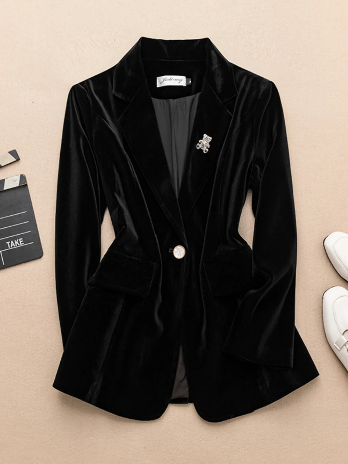 Bla Samtanzug-Set für Damen: Hochwertiges, professionelles Herbst-Neuheiten-Set im koreanischen Stil – Goldsamt-Oberteil im Western-Stil