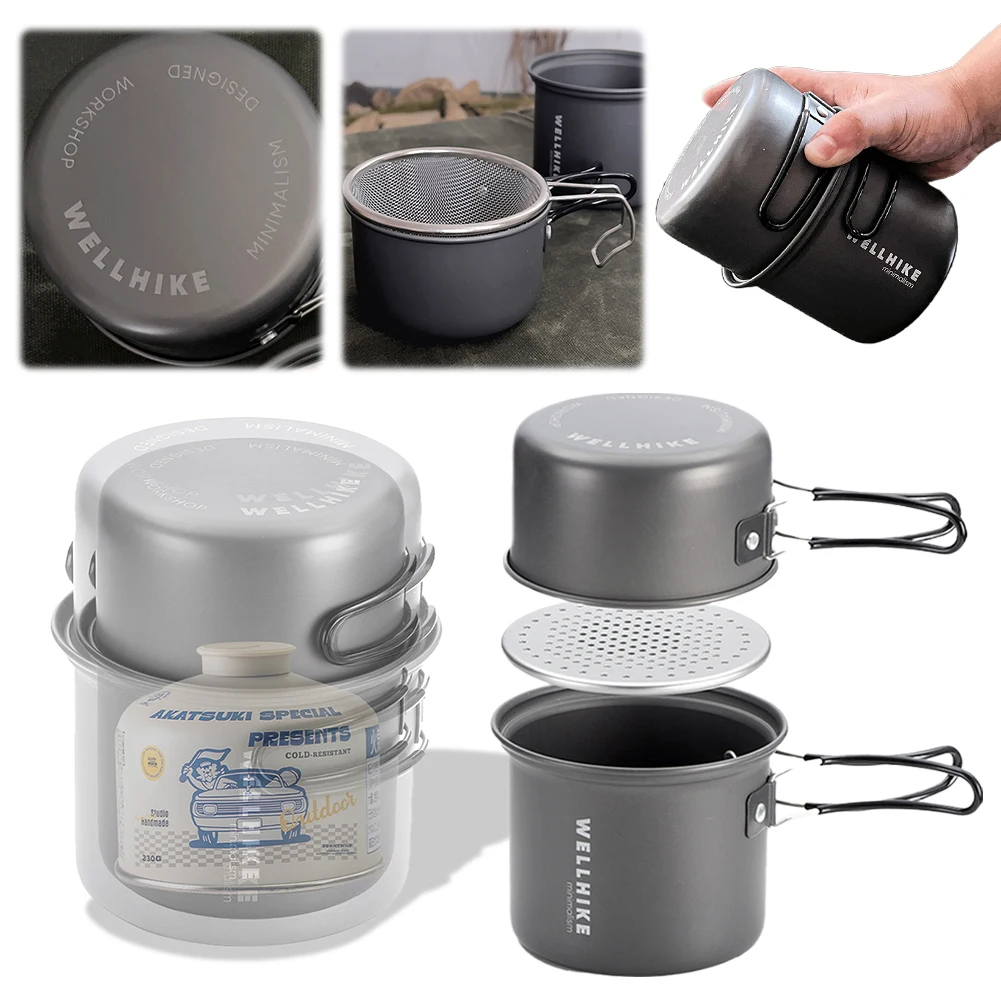 2 قطعة وعاء تجهيزات المطابخ التخييم مع مقبض أدوات المائدة السفر وعاء سبائك الألومنيوم الظهر وعاء والعتاد للرحلات التنزه #1