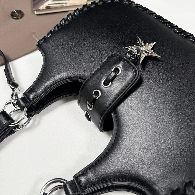 Solid PU Hobo Shoulder Bag Women Star Pendant Woven Edge Detail Multi-way Handheld Shoulder Crossbody Fashion Casual Daily Purse