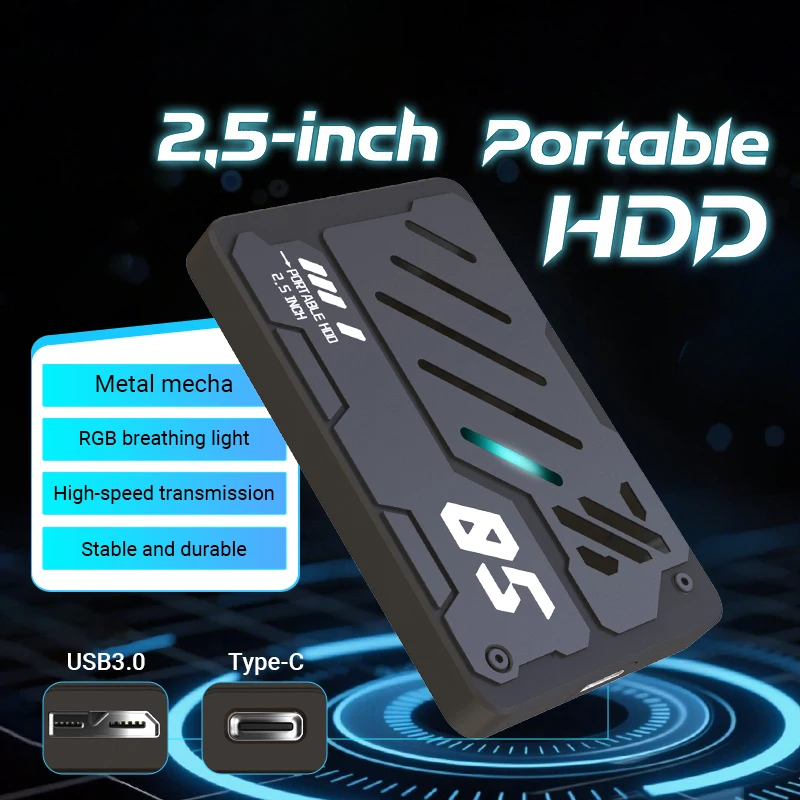 Disco duro externo de 2,5 pulgadas, 1 TB, 750 GB, 500 GB, 320 GB, 250 GB, 160 GB, tipo C, USB 3,0, 1 TB, estilo RGB, almacenamiento de expansión para PC y portátil