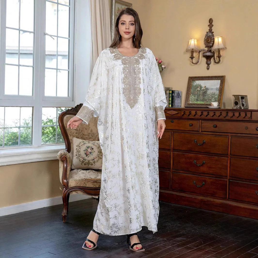 ZD101 Muslim women's long robe chiffon hot stamping dress Abaya